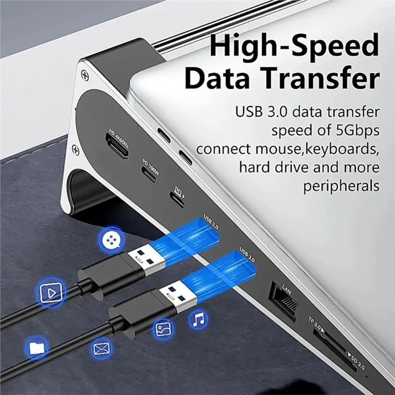 ABIJ-Laptop Stand With RJ45 Port Bracket USB 3.0 HUB Multi-Function C Docking Station PD 100W 4K 60Hz Gigabit Ethernet