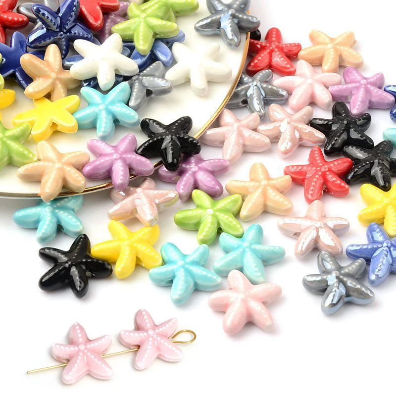 10Pcs Color Starfish Beads Charms Ceramic Spacer Loose Beads For DIY Jewelry Making Accessories Handmade Bracelet Supplies