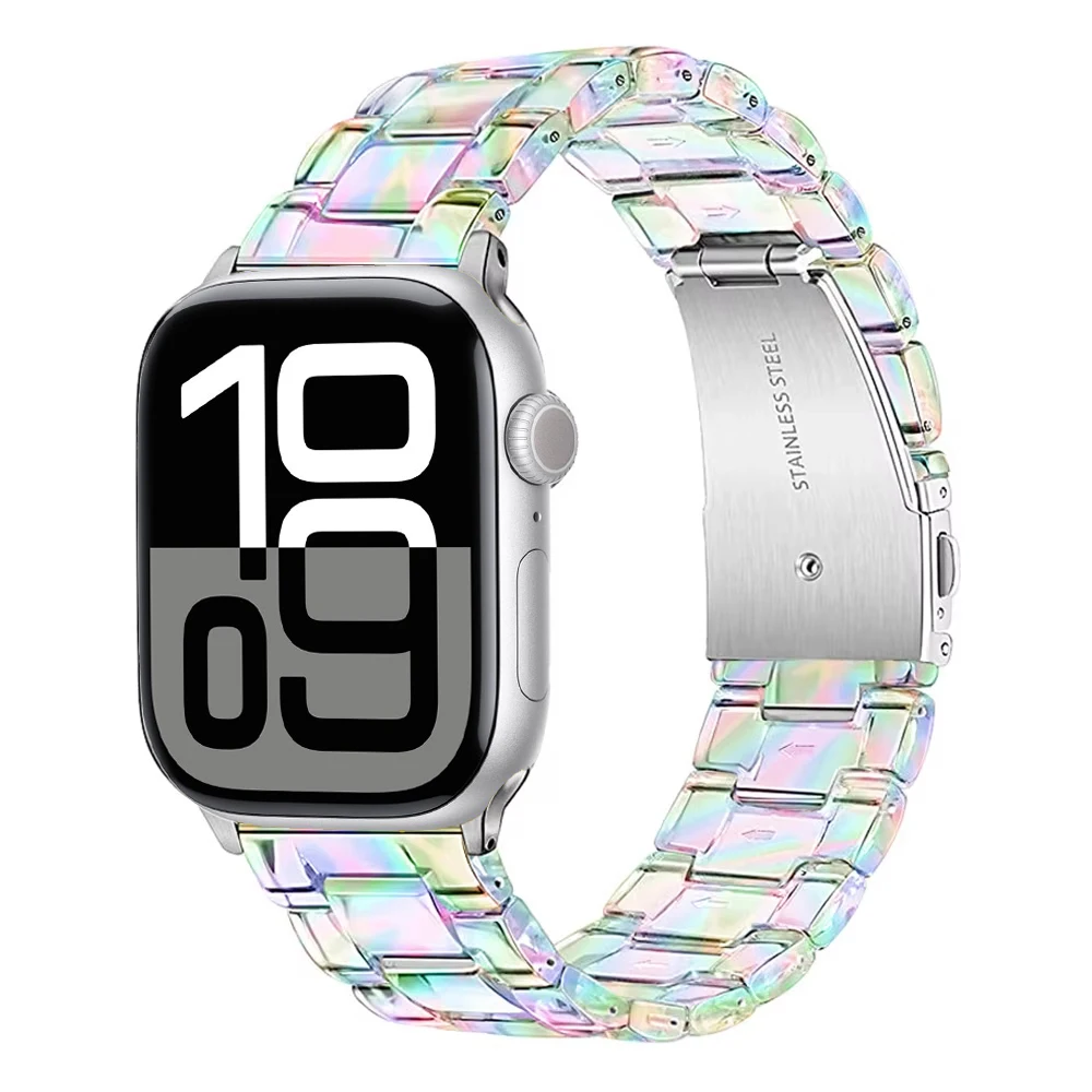 Buntes, klares Harzband für Apple Watch Serie 11 10 9 8 7 Ultra 3 2 Armband für iWatch 49 mm 45 mm 46 mm 42 mm 44 mm 41 mm 40 mm