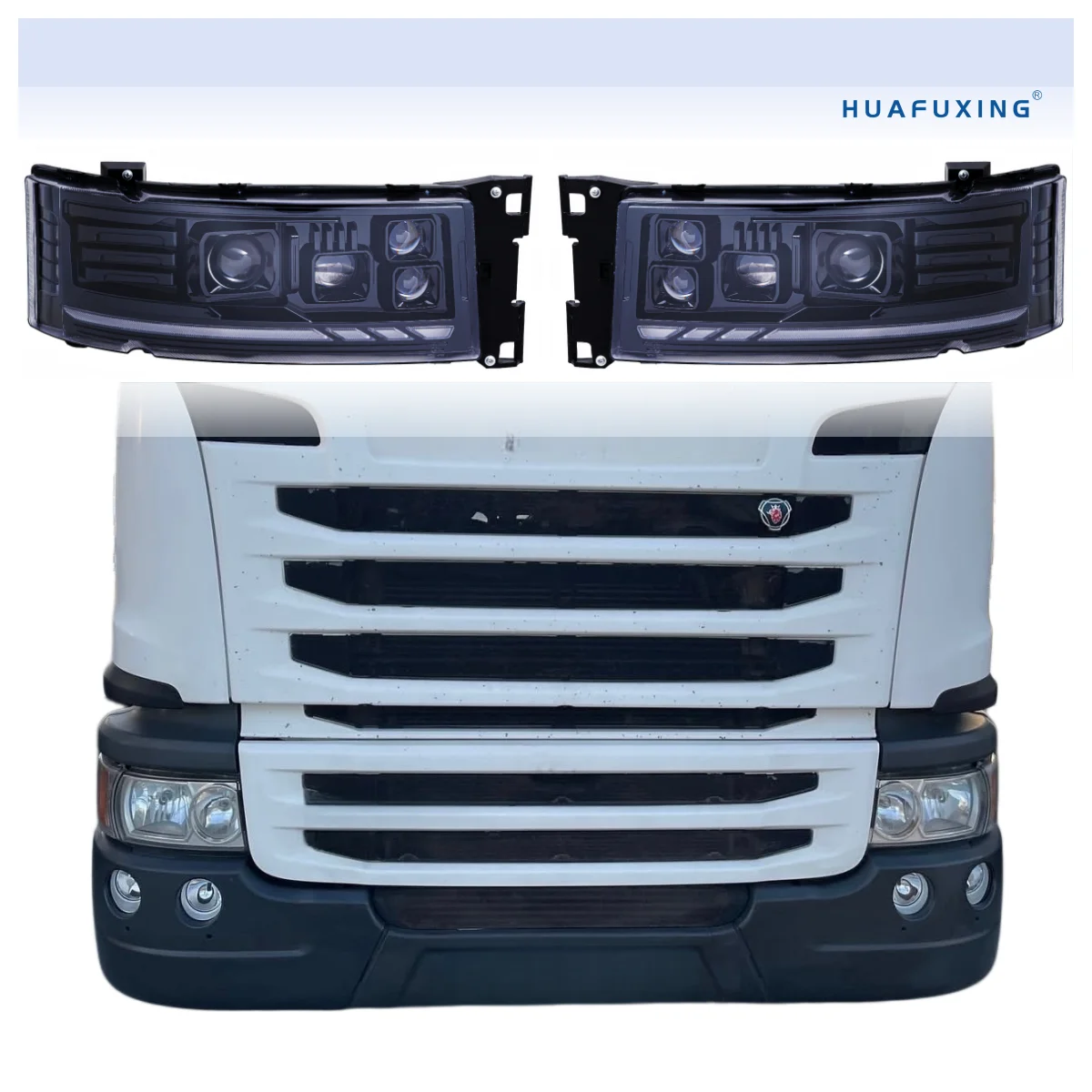 Latest Upgraded 4 Lens LED Headlights Projector Plug and Play for Scania P G R T 4 Series Truck 1997-2017