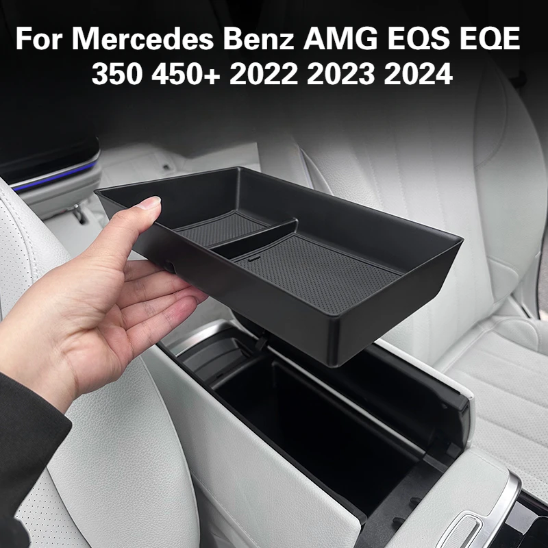 Car Organizer Box for Mercedes Benz AMG EQS EQE 350 450+ 2022 2023 2024 Armrest Storage Center Console Sundries Tray Accessories