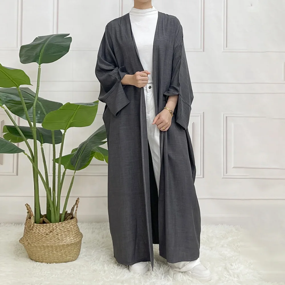 

Muslim Plain Long Sleeved S Casual Robe Long Cardigan Coat Kimono Turkey Casual Loose Solid Batwing Dubai Islam Outerwear Coats