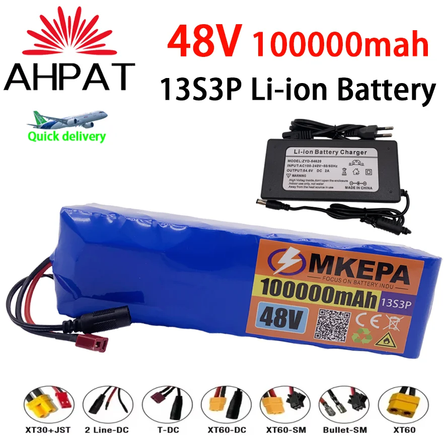 Air transport AHPAT New48V100Ah 1000w 13S3P 48V Lithium ion Battery Pack 100000mah For 54.6v with BMS+charger