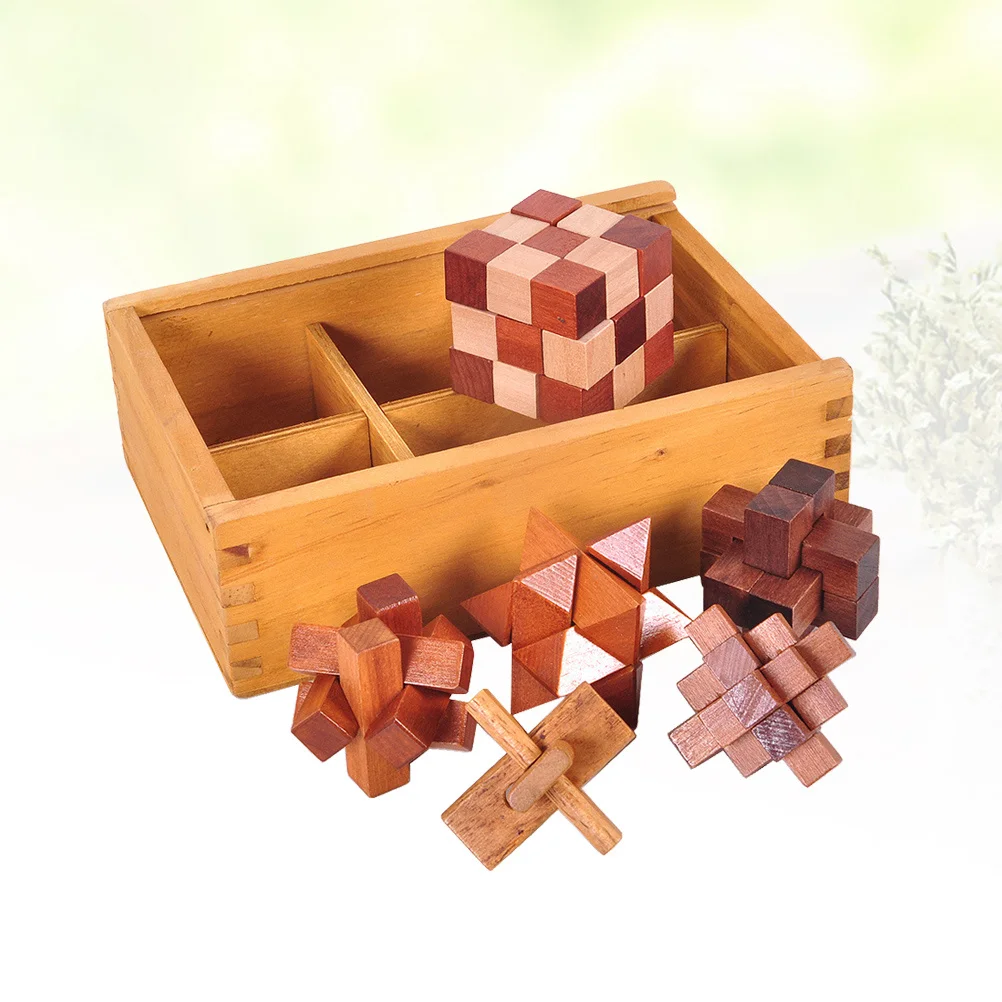 

6Pcs Wooden Kongming Luban Iq Puzzle Gaming Set Improve Dexterity Logic Thinking Hand-Eye Coordination Educational Brain