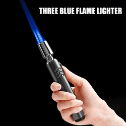 Transparent Windproof Three Blue Flame Inflatable Cigar Lighter, Adjustable Flame Size, Bottom Rotating