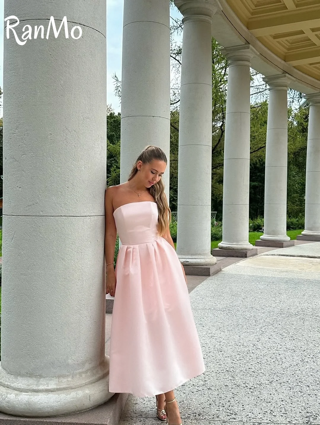 Ranmo-vestido de fiesta de noche plisado con forro sin tirantes, batas de mujer con Espalda descubierta, vestido Sexy elegante, vestido largo ajustado de verano