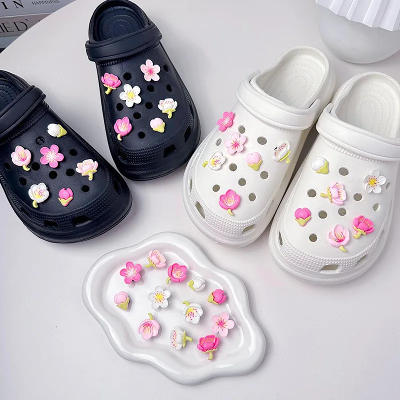 12 шт., элегантные женские туфли с отверстиями «сделай сам», подвески для милой обуви «Сакура», аксессуары, белые, розовые, универсальные украшения для обуви, модный комплект