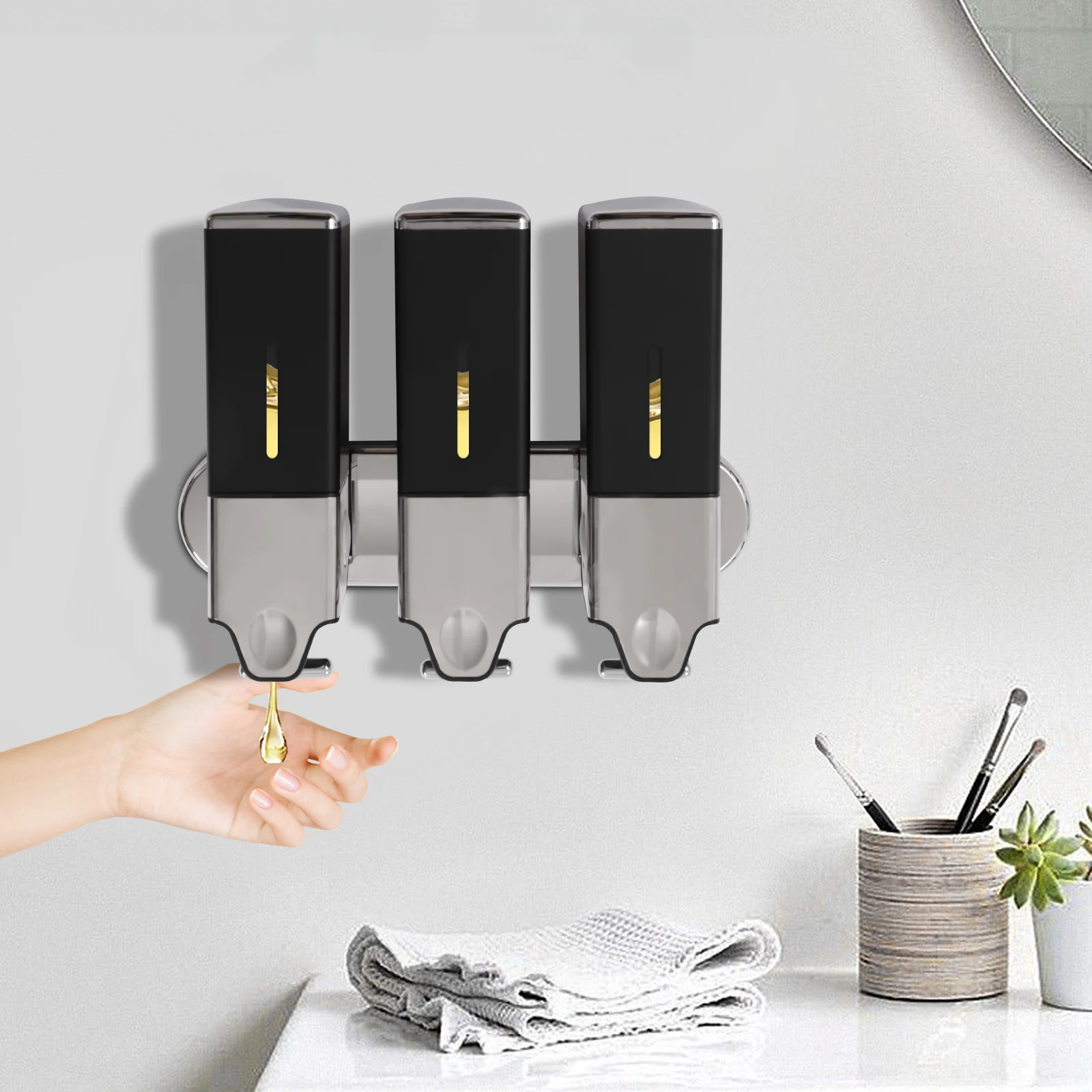 

3 in 1 Shampoo and Soap Dispensers, Triple Wall Mount Shower Pump Dispenser, Manual Shampoo and Conditioner Dispenser for Home