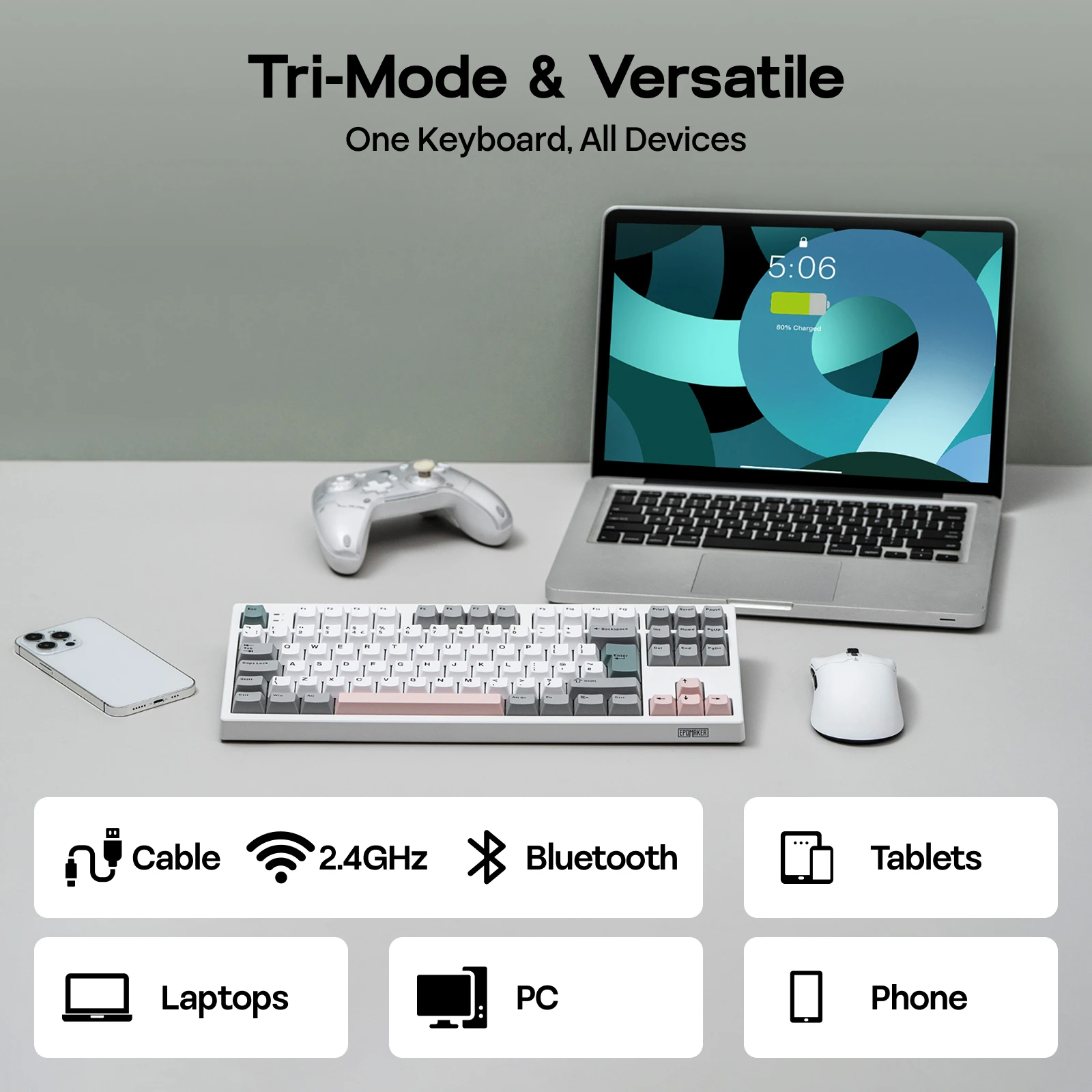 

Custom ISO UK Layout EPOMAKER TH87 TKL Wired BT 2.4G Wireless NKRO Mechanical Keyboard 10000mAh Battery RGB Light Gift