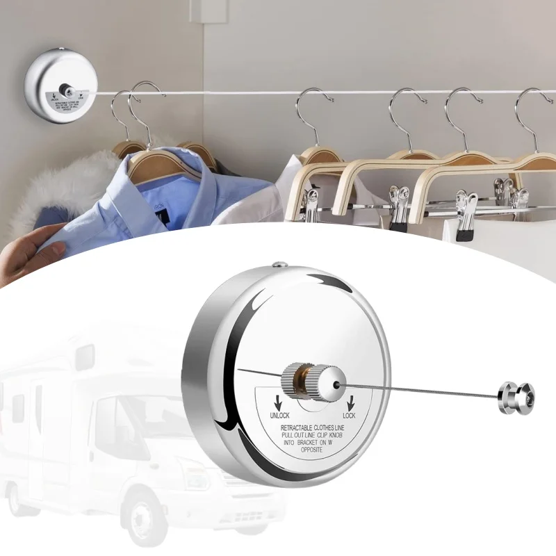 Motorhome Retractable Clothesline 304 Stainless Steel Clothing Rope With Lock Button Indoor Outdoor RV Camper Accessories