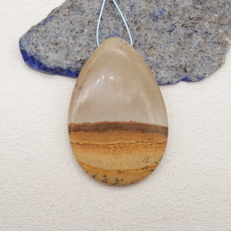 Semiprecious Natural Stone Picture Jasper Water Drop Pendant Bead Fashion Jewelry Necklace Accessories 60x40x7mm 27g