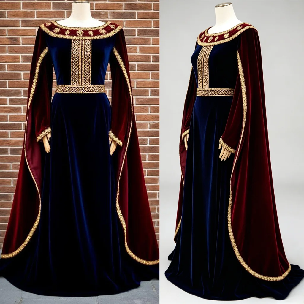 Mittelalterliches Edelkönigin-Kostüm Königliches Samtkleid Damen Vintage Renaissance Burgunderrotes Kleid mit Weiten Glockenärmeln