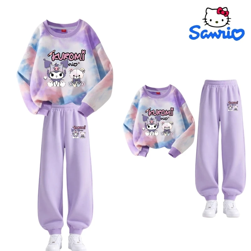 

Sanrio Baby Girl Clothes Set Autumn Kid Cute Kunomi Printed Sweatshirts Pullover Tie Dye Top&Pants 2pcs Suit Children Tracksuits