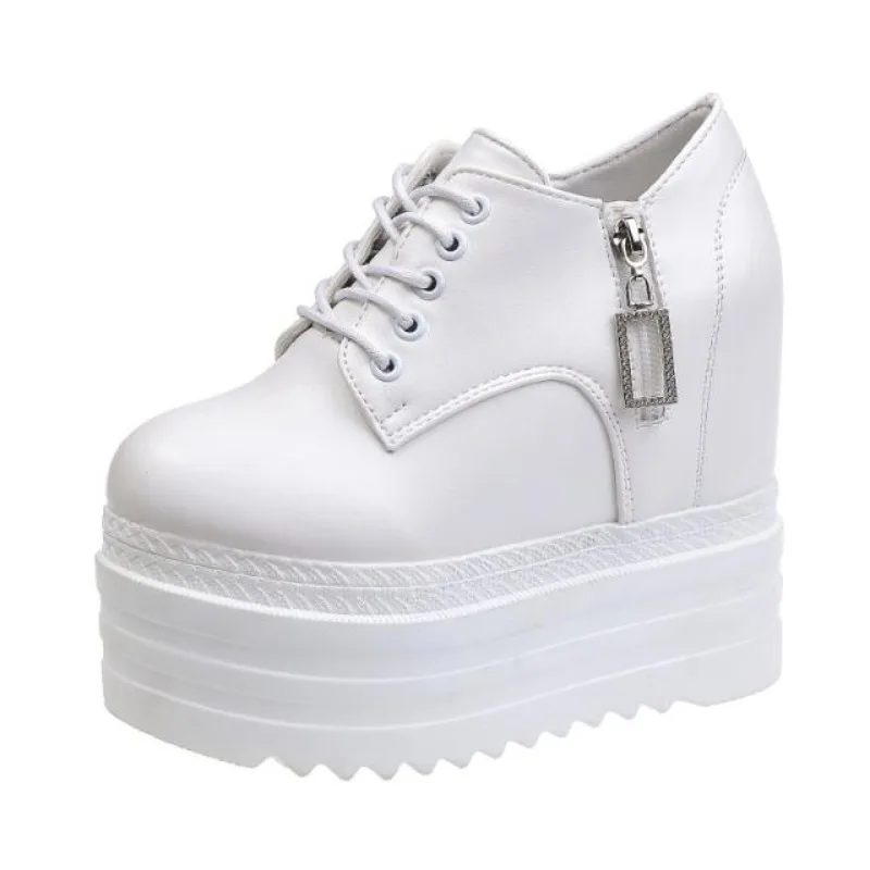 Nuove scarpe da ginnastica con plateau con zeppa con tacco alto 13CM di altezza che aumentano le scarpe da donna in pelle Pu comode scarpe da Tennis