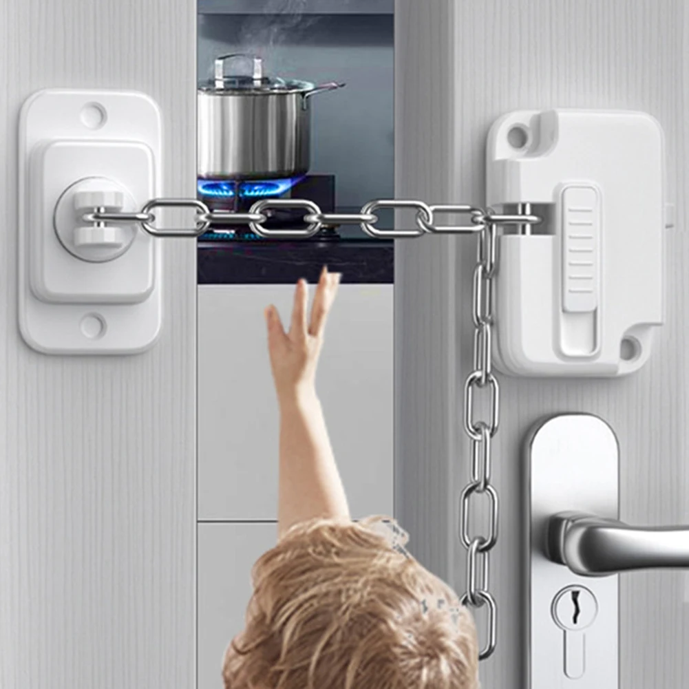 Window Security Locks Self Adhesive Window Frame Safety Chain Lock No Drilling Adjustable for UPVC Wooden Sliding Window