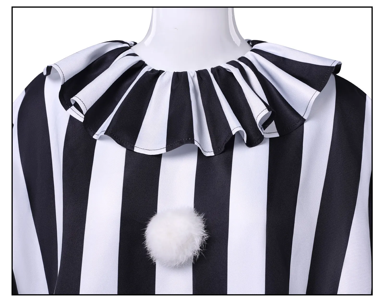 Black White Striped Horror Clown Poncho Costume with Pointed Hat Adult Unisex Clown Outfit Carnival Scary Halloween Costume view 5