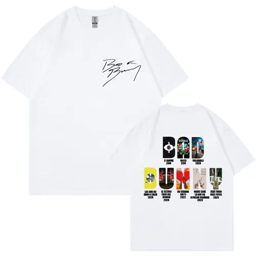 Imagen 1 del producto Camisetas gráficas con portada del álbum Bad Bunny para hombre y mujer, camiseta a la moda de Hip Hop, camiseta Hipster informal estética de gran tamaño con cuello redondo