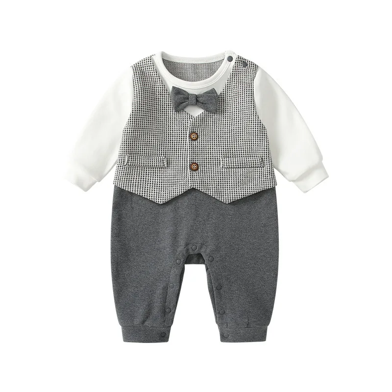 

MINISO Autumn Baby Boy Korean Style Gentleman Bow Romper Long Sleeve Cotton Soft Newborn Going Out Clothes 0-1 years Bodysuits