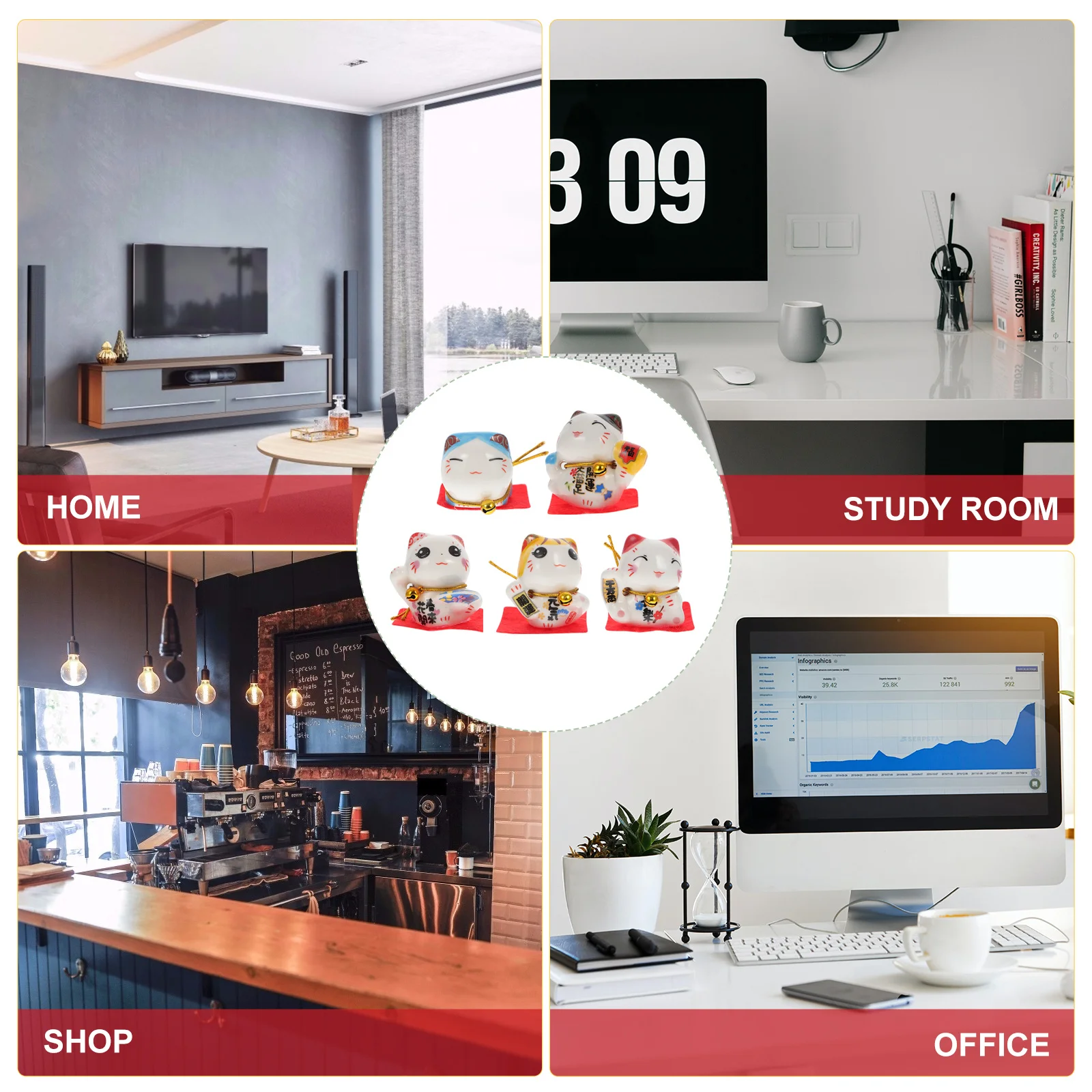 

5Pcs Cat Ornaments Miniature Beckoning Cats Home Car Office Decor Auspicious Gift Mascot Cat Figurine Desktop Ornament