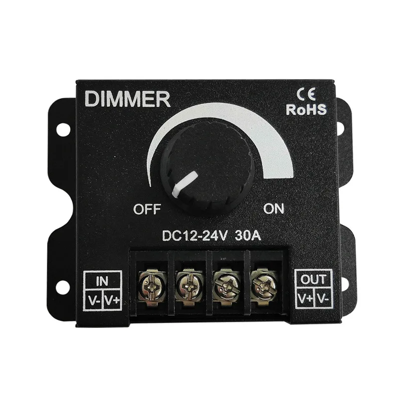 DC12V-24V LED Dimmer 30A 360W Adjustable Brightness Dimming LED Lamp Strip Light Driver Single Color Controller Stepless Dimmer