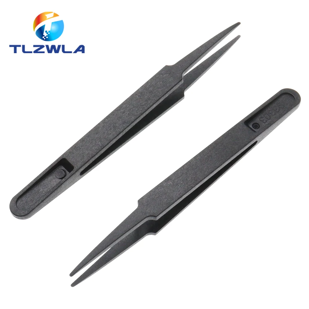 1PCS New Anti-static Plastic Tweezer Heat Resistant Repair Tool Portable Black Straight Bend 93303 Tweezer