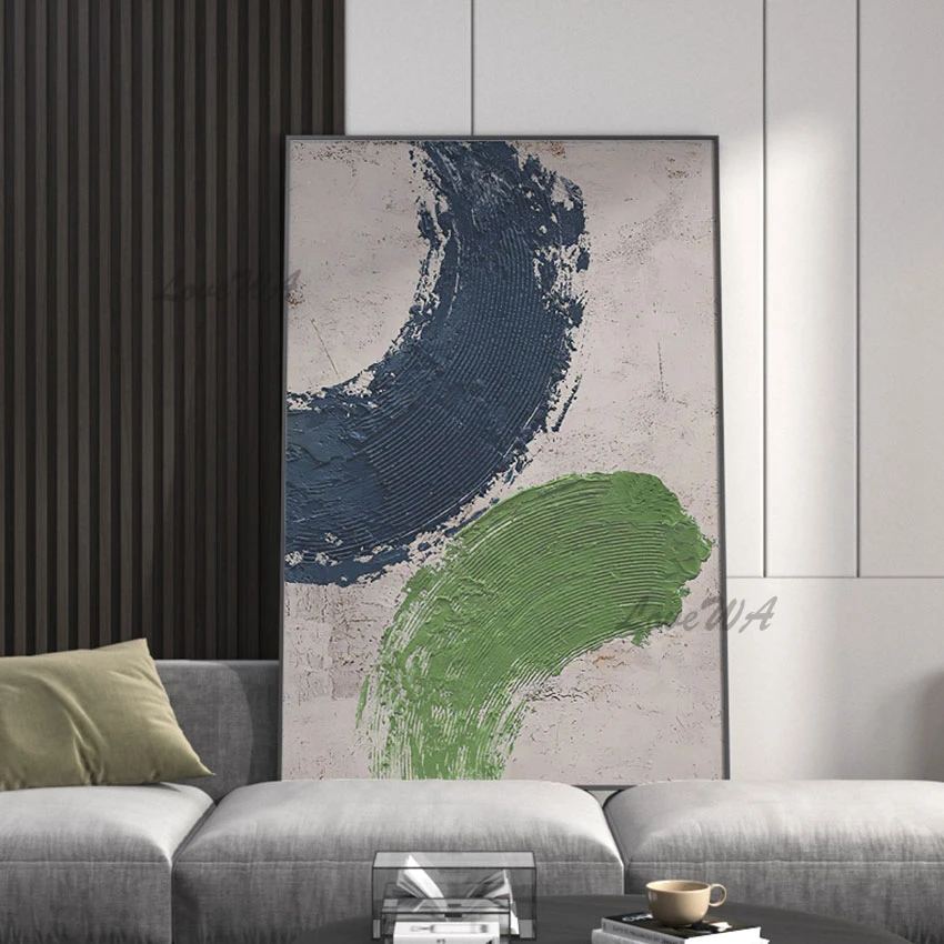 

Canvas Picture, Unframed Blue Green Acrylic Painting Artwork, Restaurant Wall Decoration Modern Abstract Textured Canvas Art