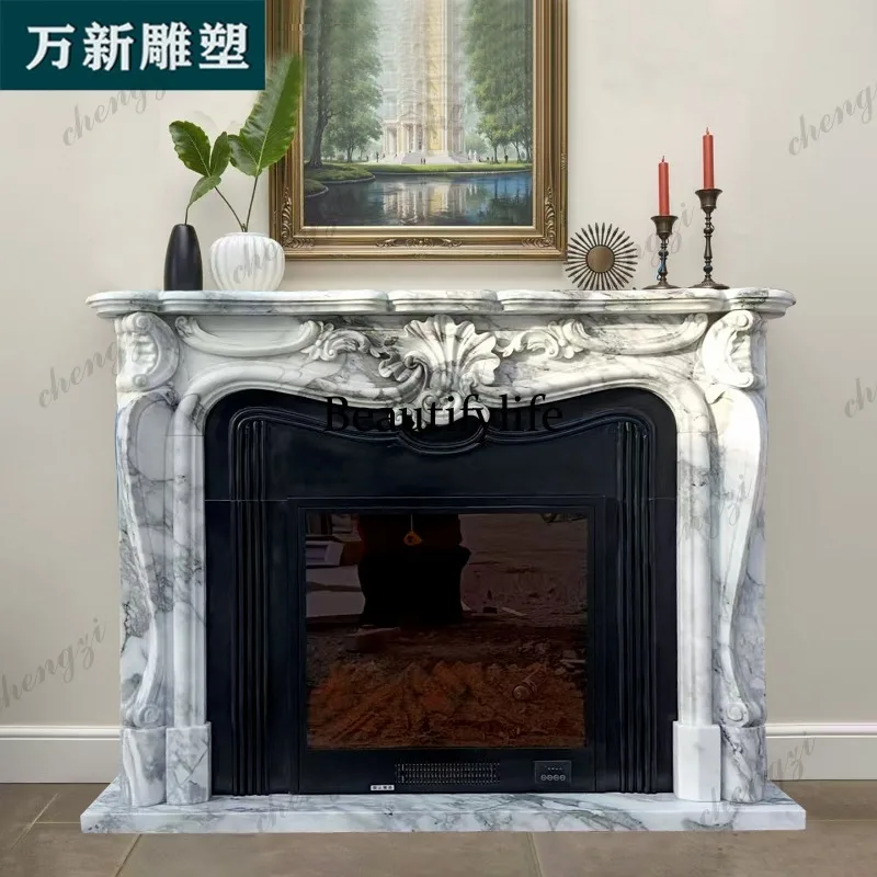 Natural Marble Fireplace Large Flower White Stone Fireplace Living Room Entrance French Fireplace Cabinet