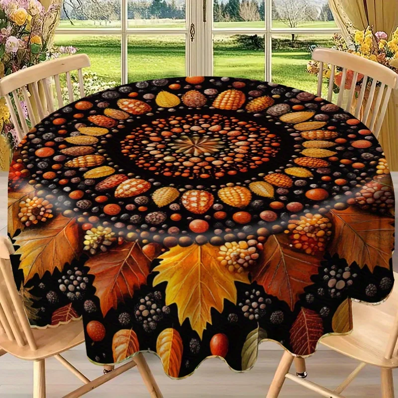 Harvest abundance pattern tablecloth, easy to clean, made of woven polyester, suitable for picnics and campingzyc
