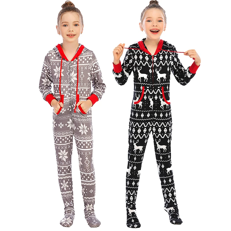 parent-children clothing Hooded long sleeves One-Piece  Family Christmas Halloween Pajama Set boys and girls Zipper printed suit