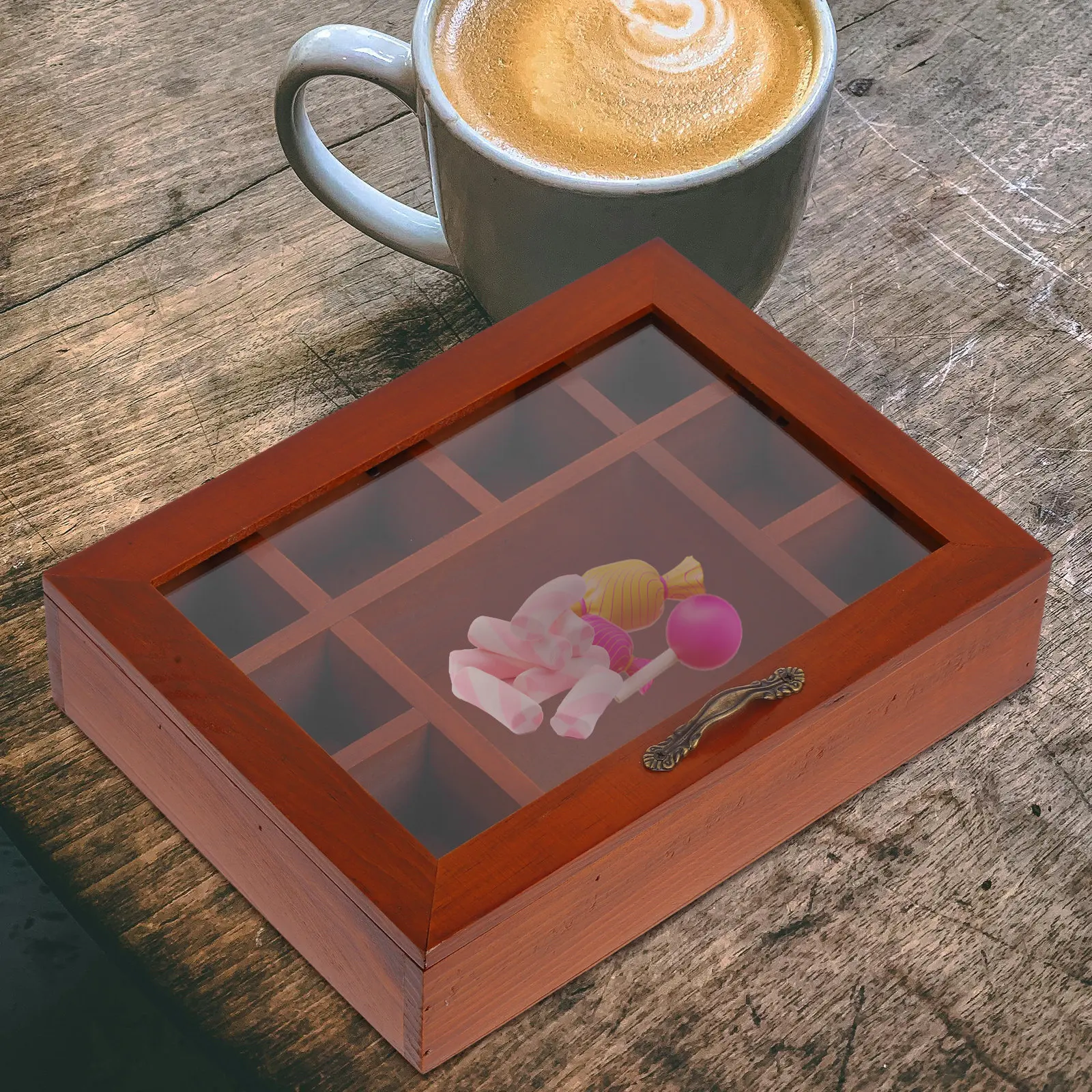 Decorative Retro Wooden Organizer Box with Acrylic Lid Multi Section Tray for Jewelry Rings Bracelets Pendants Earrings Beads