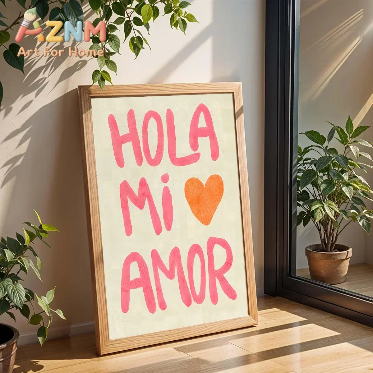 AZNM Hola Mi Amor Quote Canvas Wall Art, Spanish Love Text Heart Print, Bedroom Romantic Wall Decor Poster
