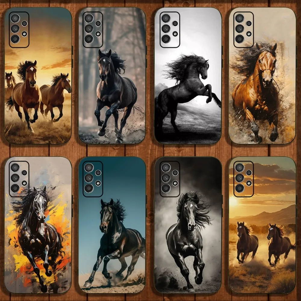 Horse Great Beauty Galloping Phone Case For Samsung Galaxy A13,A21s,A22,A31,A32,A52,A53,A71,A80,A91 Soft Black Cover