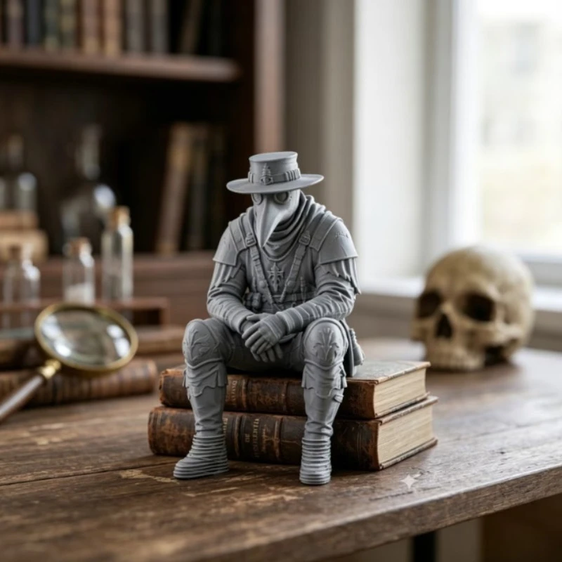 Plague Doctor Desktop Decoration Sitting Bird-Beaked Death Doctor Figurine Dark Academia Resin Craft