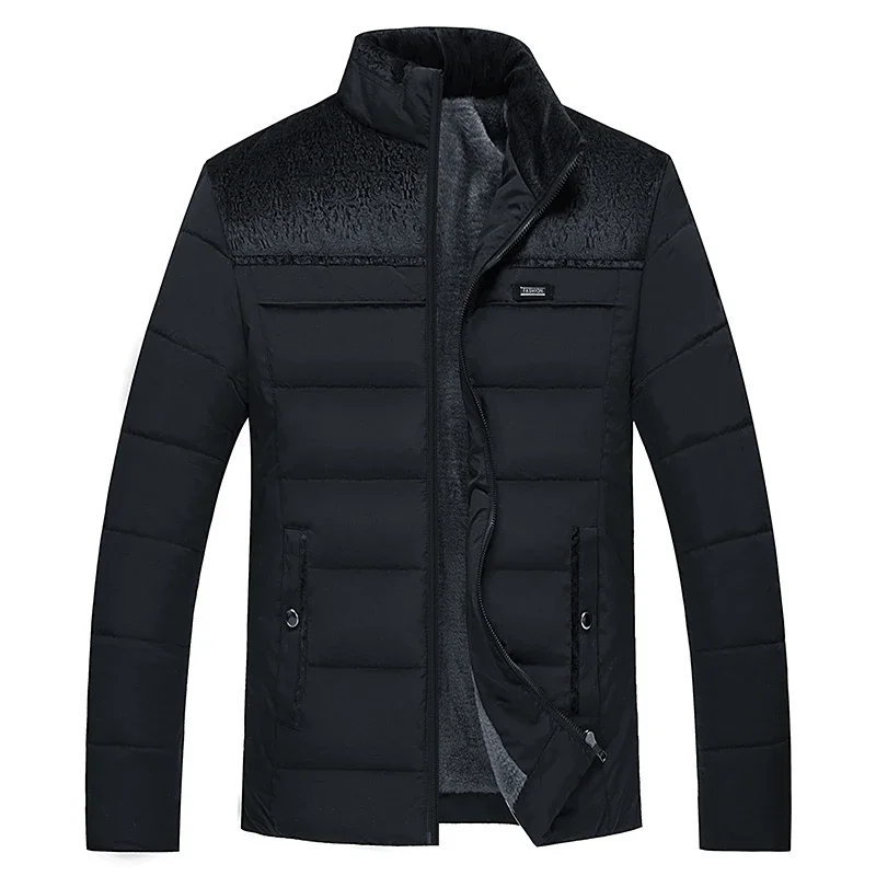 Parkas gruesas de felpa con cremallera para hombre, abrigo Parker, chaqueta de cuello alto, Abrigo acolchado, cálido, de moda, de invierno