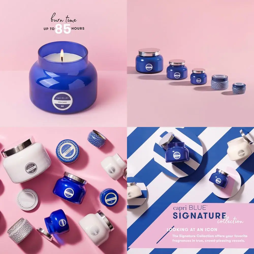 

Volcano Scented Candles - Luxury Glass Jar Candles for Home Scented with Tropical Fruit & Sugared Citrus - Soy Wax Blend - Blue