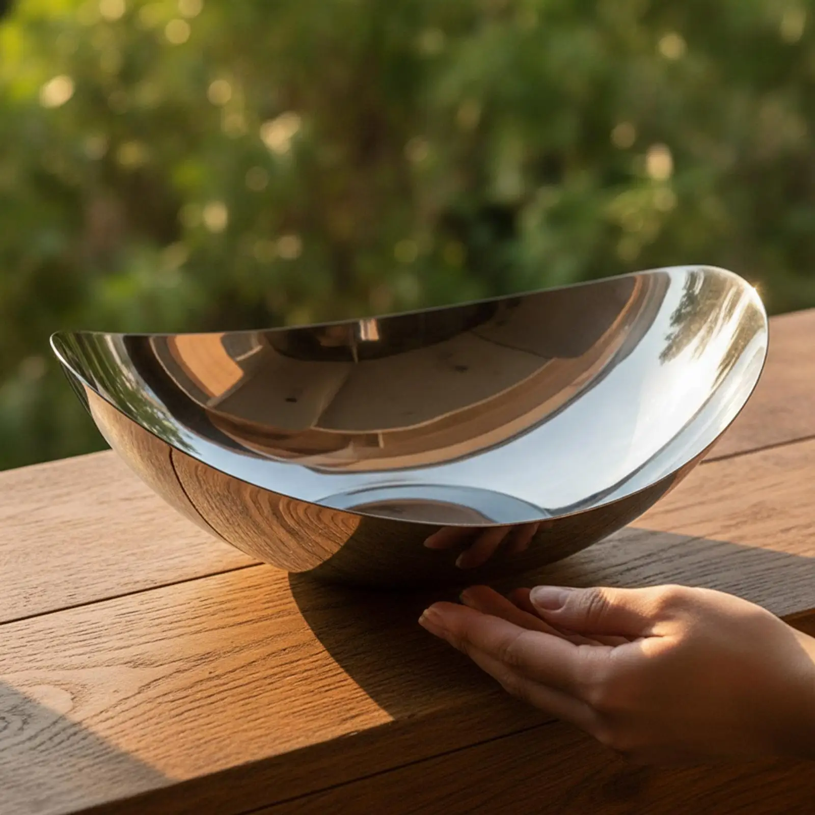 Egg-Shell Shaped Stainless Steel Bowl Polished Stainless Steel Fruit Bowl Reflective for Living Room, Tabletop