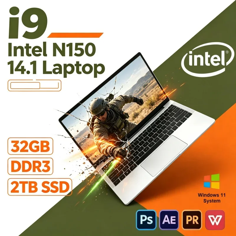 2026 Hot New 14.1" Portable Ultra Slim Laptop Intel N150 16/32GB RAM 2TB SSD Win11 Office Notebook