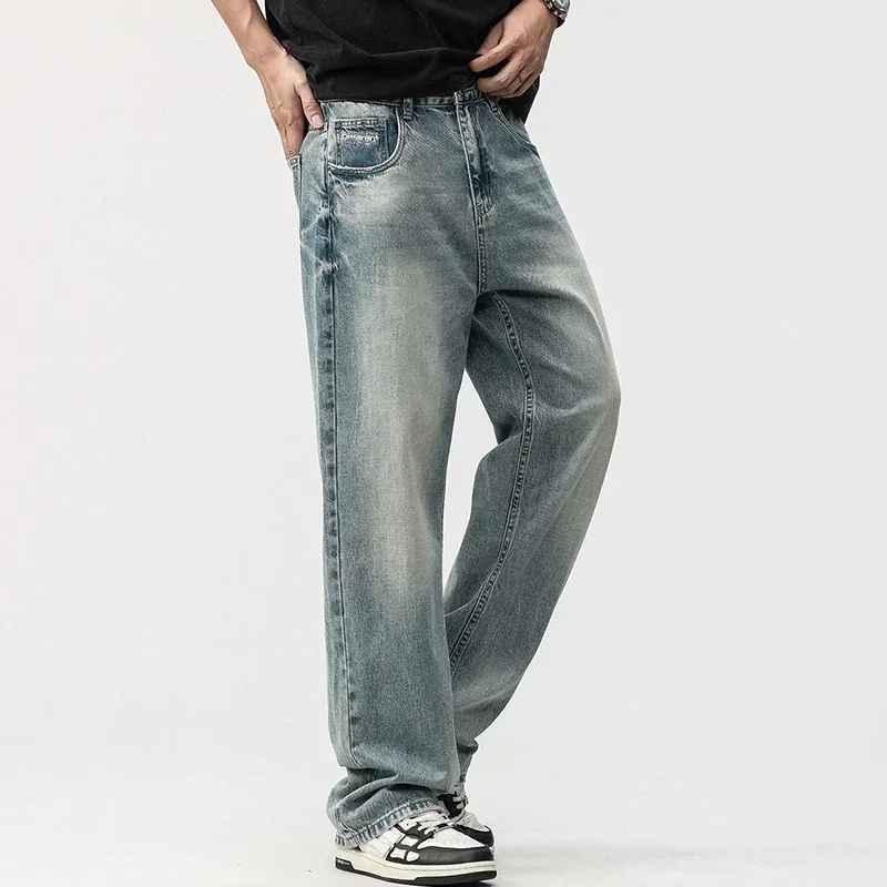 

Модная мужская одежда Свободные джинсовые брюки Модные простые повседневные широкие джинсовые брюки High Street Свободные брюки с вырезом