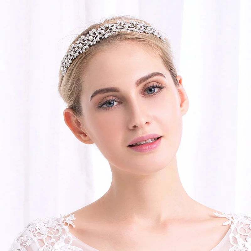 Fashion Silver Pearl Rhinestone HairBand Simple and Versatile Headwear Banquet Princess Tiara Bridesmaids Head Bands Gift