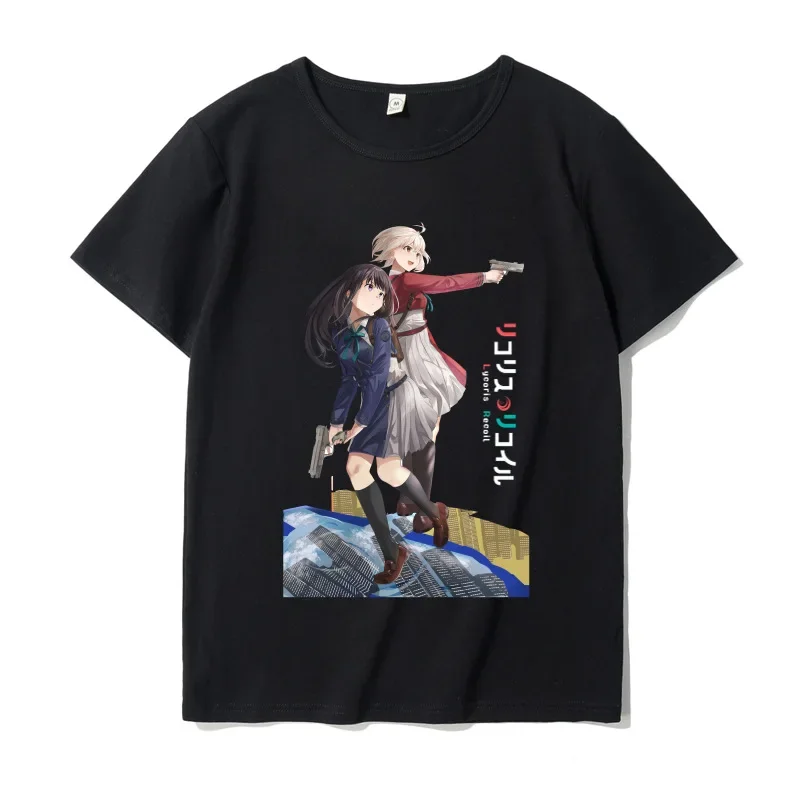 

Kawaii Short Sleeve Tee Lycoris Recoil Graphic Women T Shirts Japanese Anime Cartoon T-shirt Summer Y2k Clothes Female Top Black