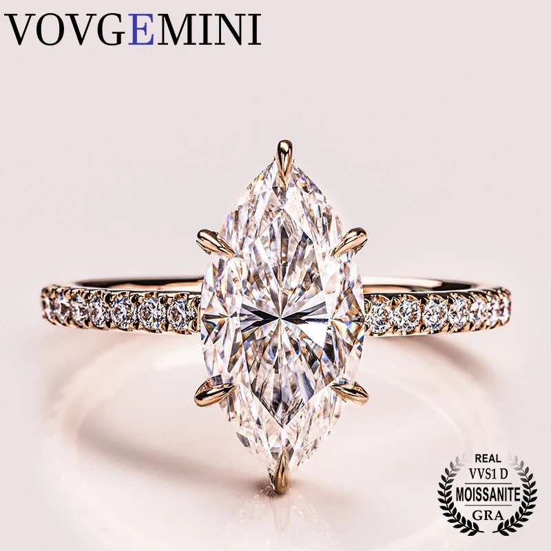 

VOVGEMINI 2.5carat Moissanite Ring With Certificated 13*6.5mm Marquise Cut Gemstone 9k 18k 14k Rose Gold Rings For Women Anillos