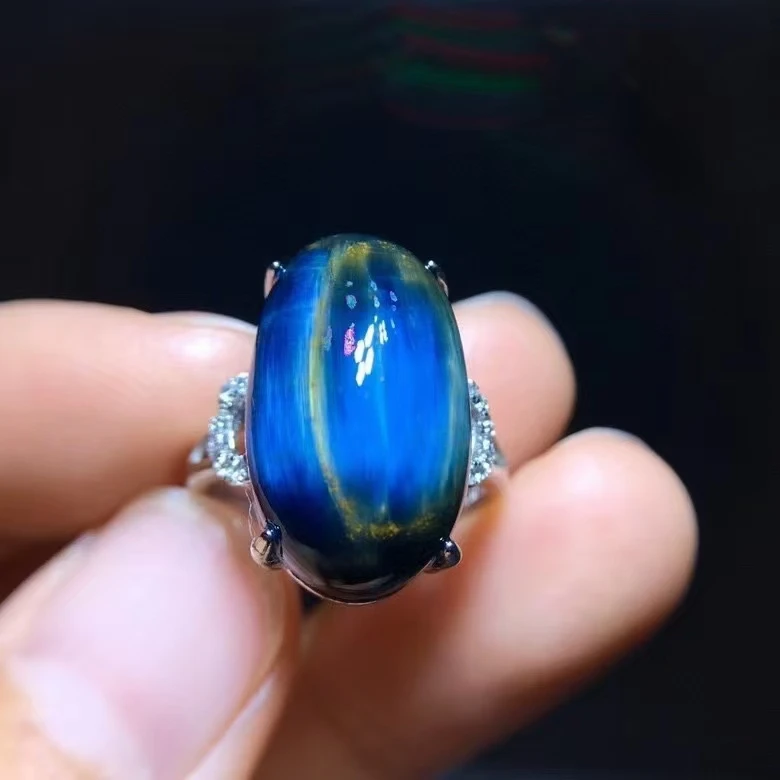

Natural Blue Pietersite Adjustable Ring 18.8/11.3mm Namibia Jewelry 925 Silver Fire Pietersite Chatoyant Gemstone Ring AAAAAA