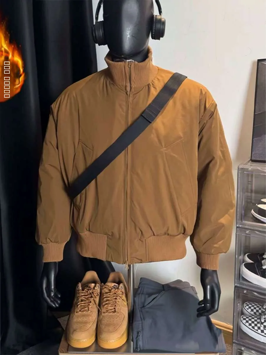 

Men's Thiened Cotton Jaet Large Size Loose Fit Stand Collar Waterproof Faionable Outerwear for Autumn Winter