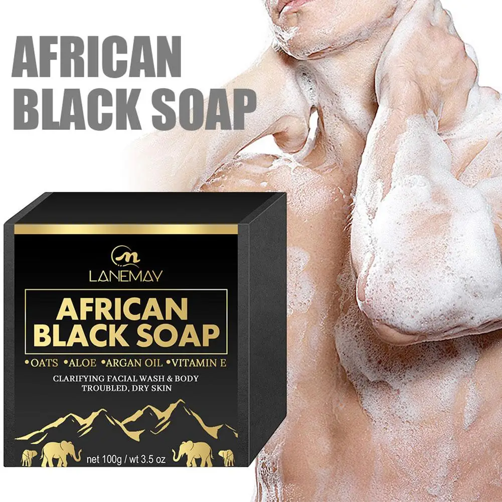 100g African Black Soap Acne Deep Cleaning Exfoliate Facial Moisturizing Skin Smoothing Face Soap Body Skin Care For Men L4P3