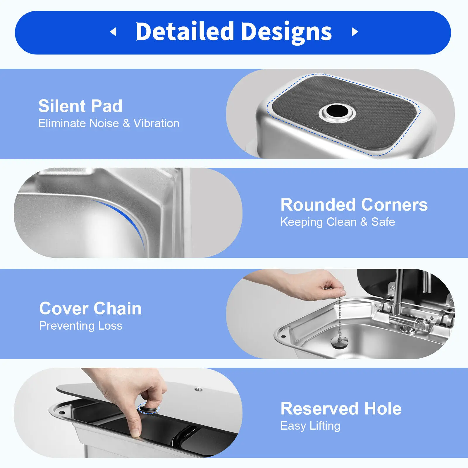 Compact Stainless Steel Hand Wash Basin Sink for RV & Boat, with Lid & Faucet