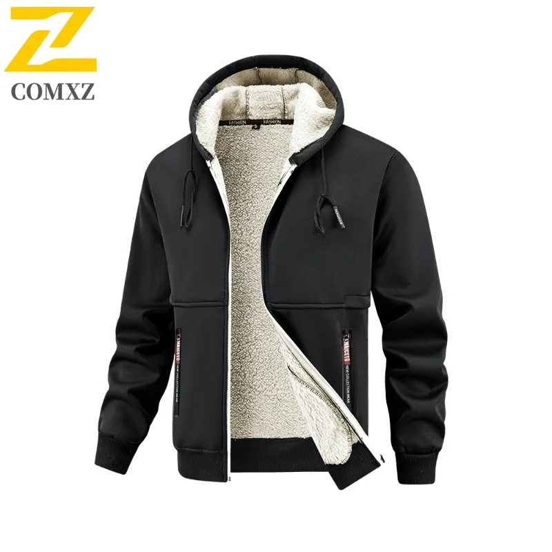 

COMXZ Mens Lamb Wool Jacket Casual Hooded Outdoor Travel Lightweight Motorcycle Coats Self-cultivation Travel Warm Winter Coat