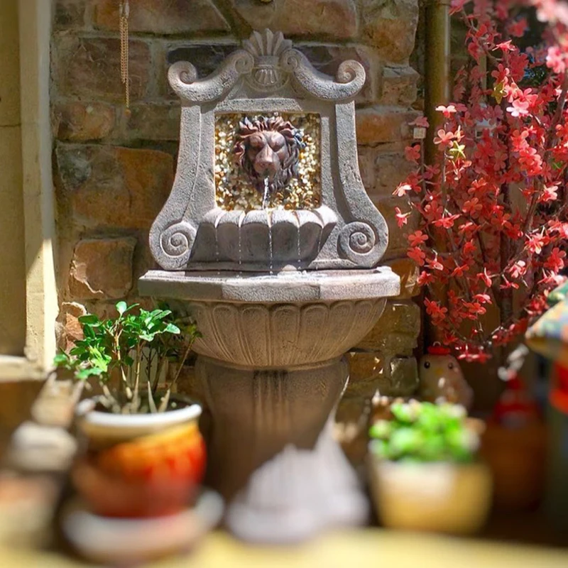 Courtyard lion head fountain villa garden outdoor pool landscape solar water ornament