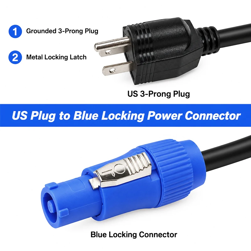 US/UK/EU Plug AC Power Extension Cable 3x1.5mm2 1M 1.5M to 3 Pin Locking Connector for Stage Lighting LED Beam Audio Equipment