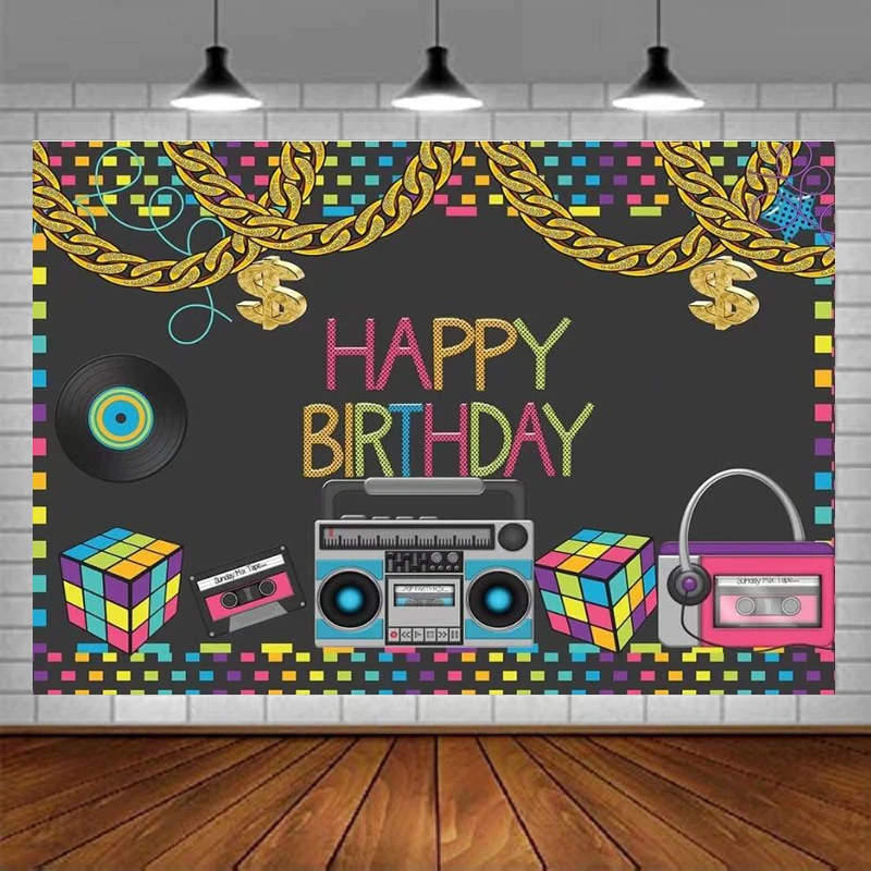 80s 90s Birthday Party Photography Backdrop Decorations Banner Background For Hip Hop Gold Chains Retro Boombox Photo Booth