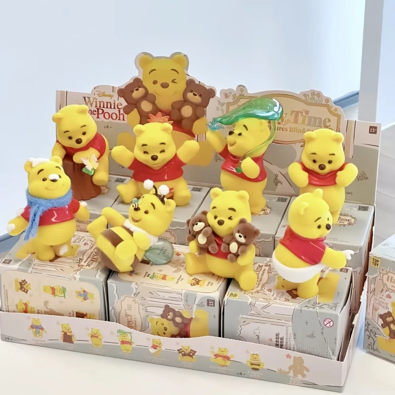 

Hot Original Disney Winnie The Pooh Happy Time Series Flocking Blind Box Desk Ornament Kawaii Winnie Surprise Box Birthday Gift